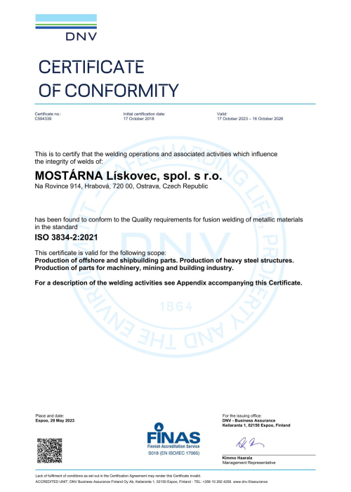 DNV Certificate ISO 3834-2